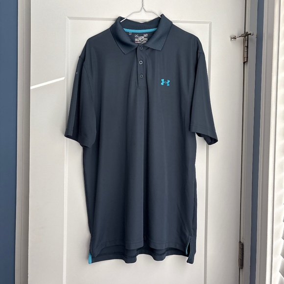 3 for $17! | UNDER ARMOR | Men’s Size L Gray Loose Fit Polo Heatgear - Picture 3 of 8